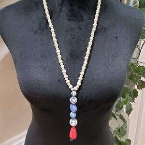 Womens Fashion White Blue Pearl Beaded Collar Beautiful Necklace Jewellery